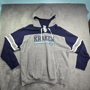 Seattle Kraken NHL Hoodie Men 2XL Gray Blue Licensed Laced Heavy Cotton Hockey